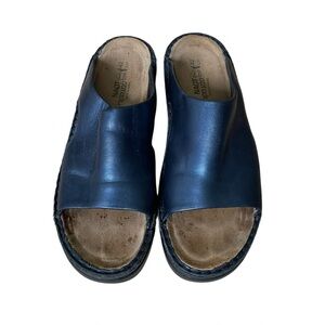 NAOT Blue Leather Rome Slide Sandals